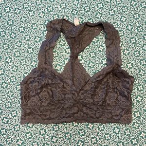Beautiful lace Free People racerback bralette, NWOT. Small grey/dark silver.